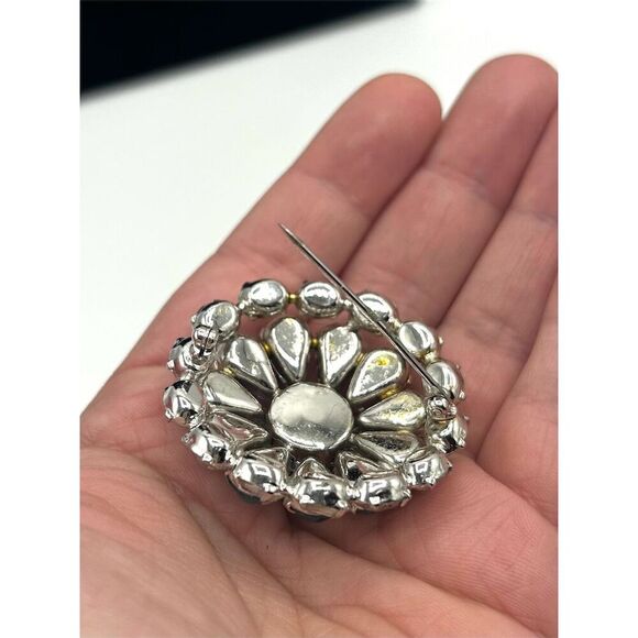 Vintage Aqua Blue Rhinestone Floral Brooch Pin Fashion Jewelry - Picture 3 of 3